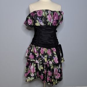 VINTAGE Positively Ellyn 1980s Floral Strapless Cocktail Dress Union Made sz 14